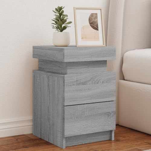 WSJHUHK Möbel, Tische, Nachttische, Nachttisch mit LED-Lichtern, Grau Sonoma 35 x 39 x 55 cm