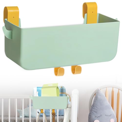 WIYETY Nachttisch Caddy zum Aufhängen: Bett Organizer Zum Einhänge Mit Haken, Robuste Hängebett Organizer Aufbewahrungskorb, Bett Organizer zum Aufhängen für Kinderbett, Bücherregal, Schlafsaal, Grün