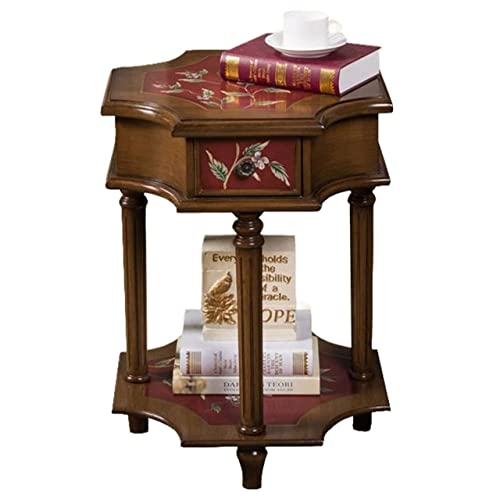 GUIXAN Couchtisch Vintage Nachttisch, Beistelltisch Holz Antik Shabby Chic Beistelltisch, Kleiner Nachttisch Akzenttisch mit Schublade und offenem Ablagefach für Wohnzimmer Schlafzimmer S