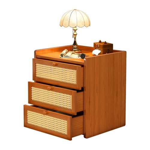 JSLJJBD Nachttisch mit Stauraum, Nachttisch aus Holz, 3 Schubladen aus meliertem Bambus, Kunststoff-Rattan, geeignet for Schlafzimmer, Wohnzimmer, Arbeitszimmer