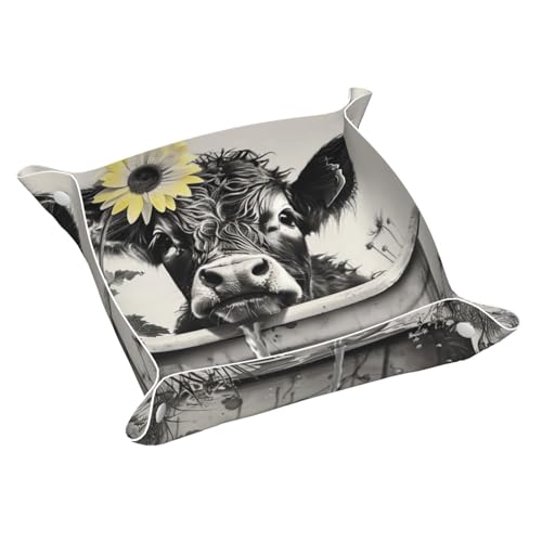 Nachttisch-Organizer, niedliche Kuh mit Sonnenblume in der Badewanne, Schreibtisch, Aufbewahrungsplatte, Auffangbehälter für Kleingeld, Schmuck, Schlüssel, Telefon, Uhren, Würfel