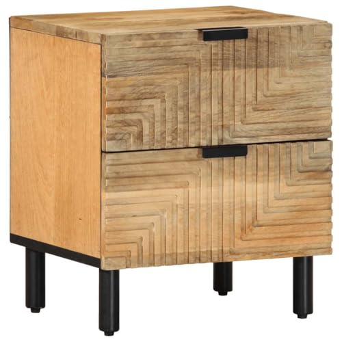 Kaloriko Nachttisch Braun 40x33x46 cm, Massivholz Mango, Beistelltisch mit Metallbeinen, Schlafzimmer, Wohnzimmer, Ablage für Bücher, Zeitschriften, Gläser, robust und stabil