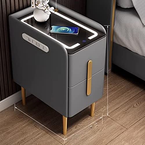 Moderner Nachttisch mit kabelloser Ladestation und LED-Lichtern, Beistelltisch mit 2 Schubladen, für Schlafzimmer und Wohnzimmer, stilvoller Beistelltisch mit USB-Anschlüssen, Farbe E, Schwarz