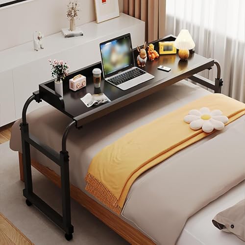 Überbetttisch, rollbarer höhenverstellbarer Laptop-Schreibtisch für Nachttisch, ausziehbarer Arbeitsplatz für Zuhause und Krankenhaus