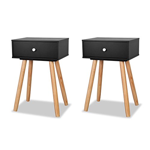 Tidyard 2 x Nachttisch/Beistelltisch/ Ablagetisch/Telefontisch mit 1 Schublade, Modern Skandinavisch Retro Design, Wei?/Schwarz/Braun Optional, 40 x 30 x 61 cm (L x B x H)