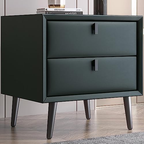 IROEJT Moderner Nachttisch aus Leder, minimalistischer und praktischer Beistelltisch aus Massivholz mit Schublade für Schlafzimmer und Wohnzimmer?I 48x40x45cm