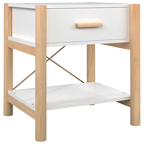 Pbnzn Nachttisch für Schlafzimmer, 42 x 38 x 45 cm, aus Sperrholz, weiß, skandinavisch, Inneneinrichtung, Aufbewahrungsschrank, bietet viel Platz, Seitenschrank, robuste Tischplatte
