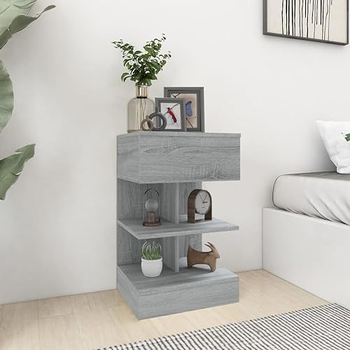 Fasba Nachttisch Grau Sonoma 40x35x65 cm Holzwerkstoff, Beistelltisch mit viel Stauraum, Nachtschrank, Nachtkommode, Nachtkonsole