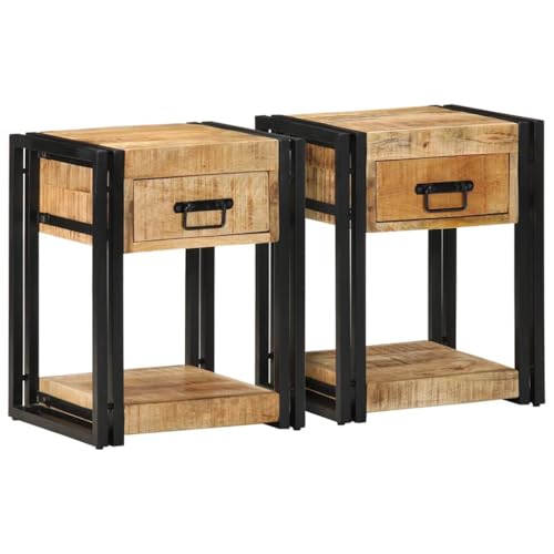 vidaXL Nachttische 2 STK. 40x35x50 cm Raues Massivholz Mango, Nachtschrank, Beistellschrank, Nachtkommode, Bettschrank, Beistelltisch