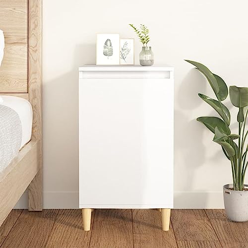 Ziaphsol Nachttisch Hochglanz-Weiß, 40x35x70 cm, mit 2 Fächern für Schlafzimmer, Stabiler Beistelltisch aus Holzwerkstoff, ideal für Bücher und Fernbedienungen