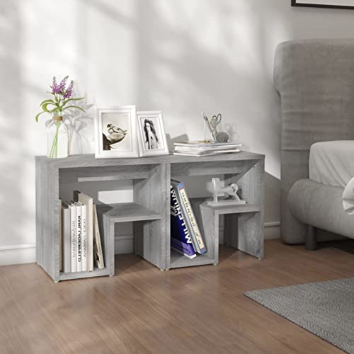 Fasba Nachttische 2 STK. Grau Sonoma 40x30x40 cm Holzwerkstoff, Beistelltisch mit viel Stauraum, Nachtschrank, Nachtkommode, Nachtkonsole/ 815180