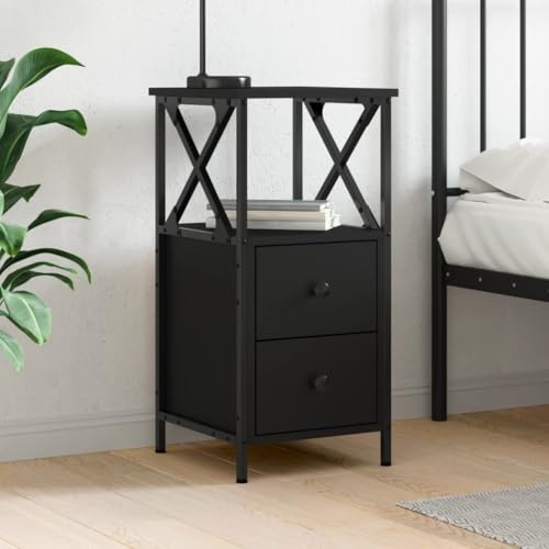 Snsowed Nachttisch Schwarz 34x35,5x70 cm Holzwerkstoff, Nachtschrank, Nachtkästchen, Bedside Table, Nachtkommode, Nightstand, Nachttischschrank, Nachtkonsole