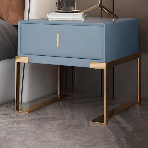 Luxuriöser Nachttisch aus PU-Leder mit Schublade, moderner, minimalistischer Nachttisch, stabile Metallbeine, stilvolle Schlafzimmer- und Wohnzimmermöbel, schicke Heimdekoration