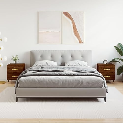 MOBCANT Nachttische 2 STK, Beistelltisch Nachttischschrank Bettablage Nachtkasten Geeignet für Wohnung Hotel Wohnstube Schlafzimmer Braun Eichen-Optik 40x35x47,5cm Holzwerkstoff