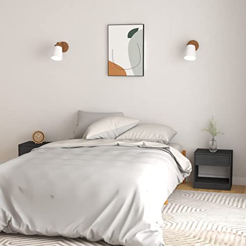 KATERYY Nachttische 2 STK. Grau 40x31x40 cm Massivholz Kiefer,Rustikale Nachttische aus Massivholz für Wohnraum und Gästezimmer Schlafzimmer, Nachttische
