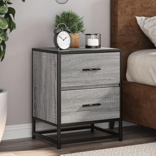 HaoChrymec 2 STK. Grau Sonoma,, 2 Schubladen, Stauraum, Kleiner Beistelltisch für Schlafzimmer, Bedside Table, 40x31x50