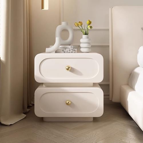 GXLBDK Smart Nachttisch Mit 2 Schubladen, Lederumwickelter Nachttisch Aus Holz, Modernes Design Mit Runden Kanten, Für Schlafzimmer Und Wohnzimmer,Weiß,15.7 * 15.7 * 19.6in
