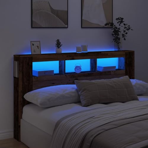 Rantry Kopfteil mit LED, antikes Holz, 180 x 18,5 x 103,5 cm, mehrschichtiges Holz, Kopfteil, Kopfteil für Doppelbett, Rückenlehne für Bett und Sofa Möbel