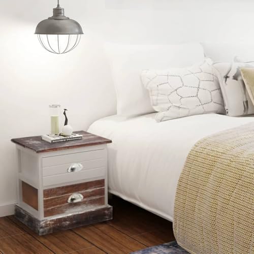 OHOOWOO Nachttische 2 STK. Braun und Weiß,Rustikale Nachttische im Landhausstil Perfekte Ergänzung für Ihre Wohnoder Schlafräume Schlafzimmer, Nachttische