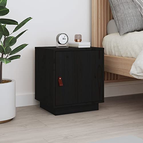 Fasba Nachttisch Schwarz 40x34x45 cm Massivholz Kiefer, Beistelltisch mit viel Stauraum, Nachtschrank, Nachtkommode, Nachtkonsole/ 818283