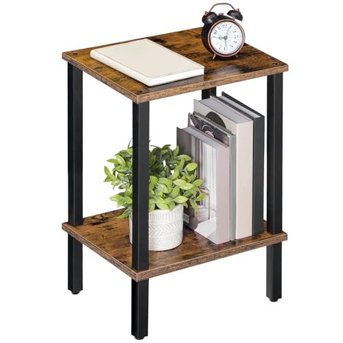 MAHANCRIS Beistelltisch, Kleiner Tisch, Schmaler Couchtisch, Nachttisch mit 2 Ebenen, Industriestil, Gestell aus Holzwerkstoff, für Wohnzimmer, Schlafzimmer, Büro, Vintagebraun und Schwarz AETHR7901N1