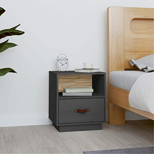 Fasba Nachttisch Grau 40x34x45 cm Massivholz Kiefer, Beistelltisch mit viel Stauraum, Nachtschrank, Nachtkommode, Nachtkonsole/ 818299