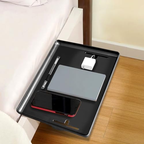 Lacusmall Nachttisch Regal, BedShelfie Tablett Nachttischregal Regal für Bett mit Kabelführung, Clip-On-Nachttisch, Tablett-Organizer ca.: 32 * 23.5cm, Schwarz