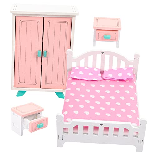 SKISUNO Miniatur-holzhausmöbel 1 Set Miniatur-Schrank Bett Nachttisch Rollenspiel-Spielzeug Jungen- Und Mädchenzimmer- Realistisches Miniatur-Ornament