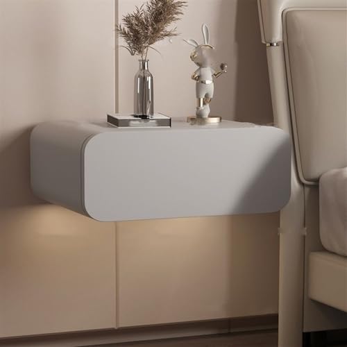 Schwimmender Nachttisch mit Schubladen Wandmontage Microfaser Leder Massivholz Nachttisch Silber 45 x 40 x 20 cm
