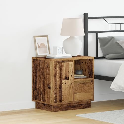 Set mit 2 rustikalen Nachttischen aus Holzwerkstoff mit Vintage-Finish, geräumige Schublade und Regal, ideal für Schlafzimmer, braunes rechteckiges Design, perfekt für den Innenbereich.