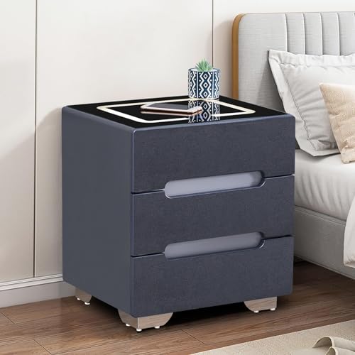 CLIPOP Nachttisch mit Smart Wireless Charger Nachttischschrank mit Led Licht, Nachtkommode mit 3 Schubladen und Verdeckte Griffe für Wohnzimmer Schlafzimmer,Grau+Schwarz