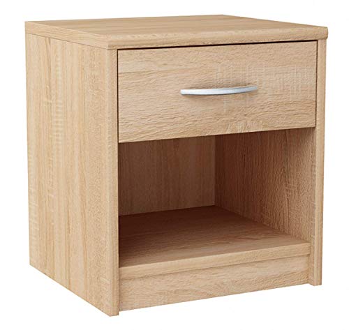 MATKAM Nachttisch 1S in klassischer Optik | H/B/T 45 x 38,8 x 35 cm, mit einem Schubladen und einem offenen Ablagefach| In verschiedenen Ausführungen erhältlich (Sonoma Eiche)