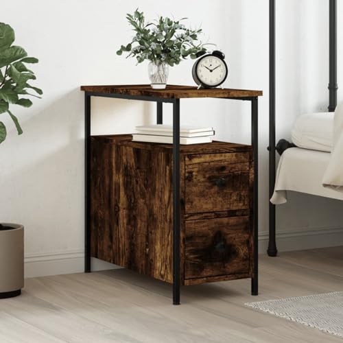 Gecheer Nachttisch Räuchereiche 30x60x60 cm Holzwerkstoff, Nachtschrank Nachtkonsole Nachtkommode Schlafzimmer Schrank Kommode/ 826067