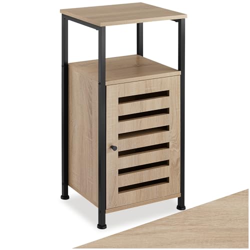 tectake® Beistellschrank schmal, Nachttisch schmal, Nachtkästchen Holz und Metall, Kleiner Schrank mit offener Ablage, Kommode klein, 38,5 x 31,5 x 81 cm - Industrial Holz hell, Eiche Sonoma
