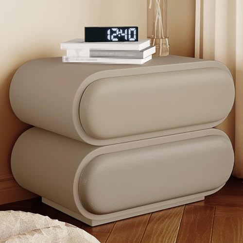 NKXASLS Moderner Nachttisch, Nachttische mit Stauraum, Nachtschrank mit Mikrofaser-Leder-Finish, 2 Holzschubladen for Schlafzimmer Beistelltisch(Khaki,50x40 x46cm)