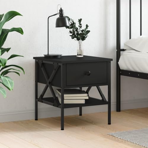 HETFTJN Nachttisch Schwarz 40x42x45 cm Industrie-Design aus Holzwerkstoff und Eisen mit verstellbaren Füßen Robuster Nachtschrank Modern & Langlebig für Schlafzimmer Flur und Wohnzimmer HETFTJN Nachttisch Schwarz 40x42x45 cm Industrie-Design aus Holzwerkstoff und Eisen mit verstellbaren Füßen Robuster Nachtschrank Modern & Langlebig für Schlafzimmer Flur und Wohnzimmer