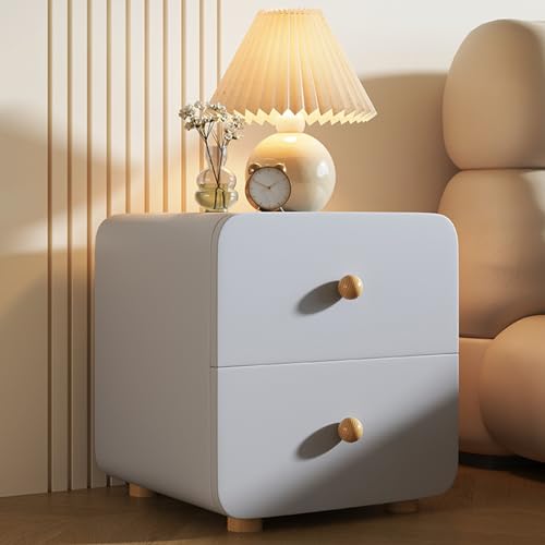 Moderner Nachttisch mit Schubladen – Stilvoller Beistelltisch aus Mikrofaserleder für Schlafzimmer und Wohnzimmer zur Aufbewahrung – Eleganter Nachttisch in Silber-Finish