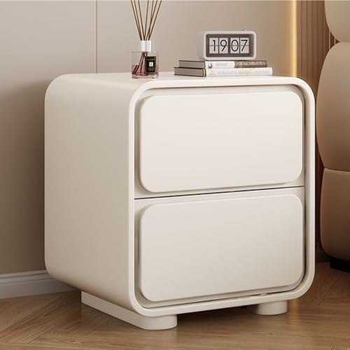 Tu Ye Nachtkommode, Nachttisch aus Leder, Kleiner Nachttisch mit 2 Schubladen, Nachttisch aus Holz, Sofa-Beistelltisch, geeignet for Schlafzimmer, Wohnzimmer(Blanc,19.6 * 15.7 * 19.6in)