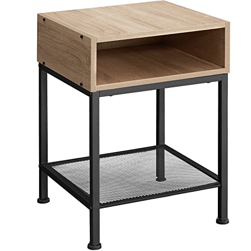 tectake Nachttisch im Industrie-Design, Beistelltisch mit offenem Fach und Gitterablage, für Wohnzimmer, Schlafzimmer, einfacher Aufbau, Metallgestell (Industrial Holz hell, Eiche Sonoma)