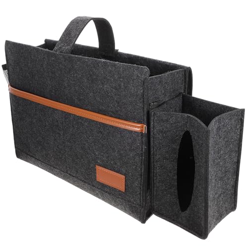 HOMSFOU Filz Aufbewahrungstasche zum Einhängen Nachttisch Organizer für Bett und Sofa Dunkelgrau Multifunktionale Hängeaufbewahrung mit Klebestreifen für Schlafzimmer und Wohnzimmer