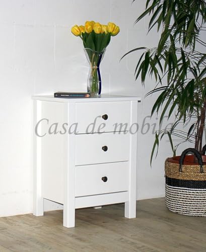 CASA Massivholz Nachtschrank mit Schubladen Anton 46x65x36cm Kernbuche massiv weiß lackiert