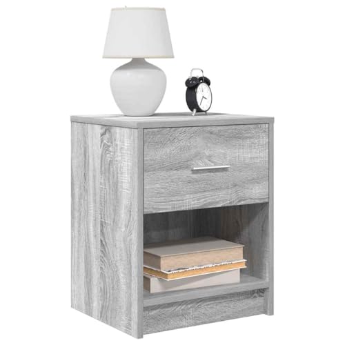 Fasba Nachttisch mit Schublade Grau Sonoma 40x34x50 cm, Beistelltisch mit viel Stauraum, Nachtschrank, Nachtkommode, Nachtkonsole