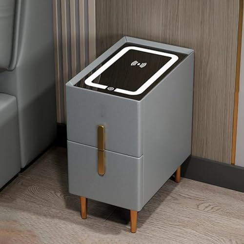 Nachttisch mit kabellosem Laden und USB-Anschluss, LED-Lichter, Kunstleder-Finish, ideal für Schlafzimmer/Wohnzimmer/W ohnheim, hellgrau, 30 cm, modernes Design