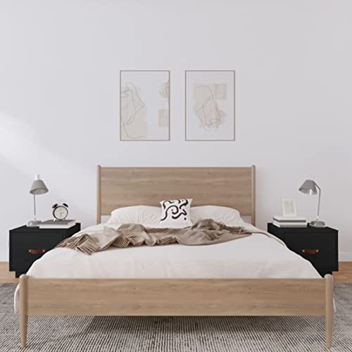 Fasba Nachttische 2 STK. Schwarz 40x34x35 cm Massivholz Kiefer, Beistelltisch mit viel Stauraum, Nachtschrank, Nachtkommode, Nachtkonsole
