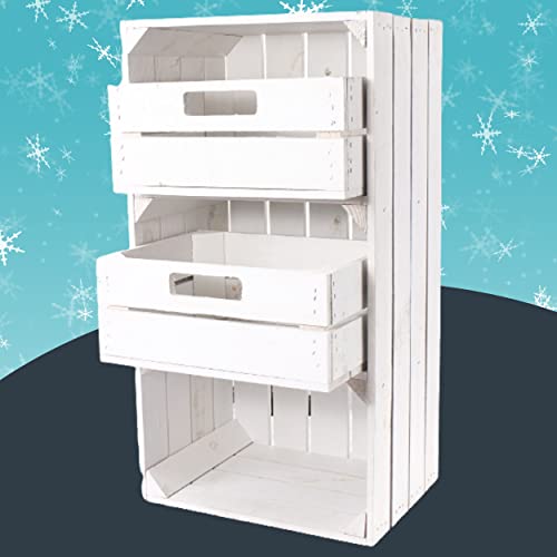 Weiße Regalkiste mit 2 Schubladen 68cm x 40cm x 31cm Obstkisten Schrank Holzbox Shabby chic Weiss Nachttisch DIY modern Möbel Garten Weinkisten
