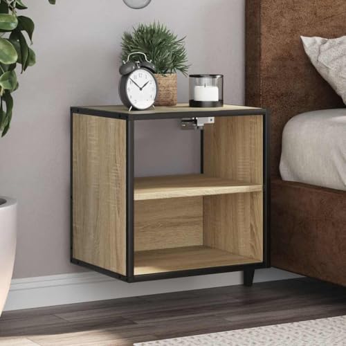 Bucmath Wand-Nachttische 2 STK. Sonoma-Eiche 40x31x39,5 cm, Holzwerkstoff Metall, schwebende Nachttische für Schlafzimmer, Wohnzimmer, Flur, platzsparend