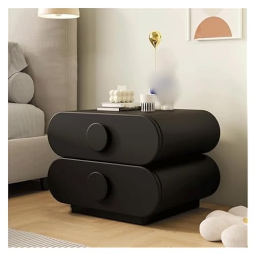 GddOGUK Nachttische, 360° drehbarer Nachttisch mit 2 Schubladen, Leichter Luxus-Nachttisch, Leder-Beistelltisch for Zuhause, platzsparender Nachttisch(Svart,40cm)