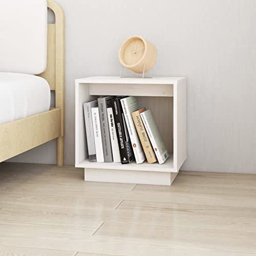 Gecheer Nachttisch Weiß 40x30x40 cm Massivholz Kiefer, Nachtschrank Nachtkonsole Nachtkommode Schlafzimmer Schrank Kommode