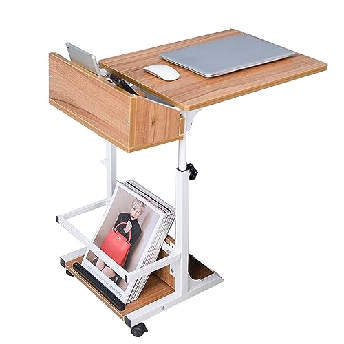 Höhenverstellbarer Betttisch, Nachttisch mit Rädern, Mobiler Stehpult mit Rollen, Tragbarer Laptop-Computertisch, Holz-Beistelltisch für Home-Office-Schlafsofa-Ta blett (60 x 40 x 5