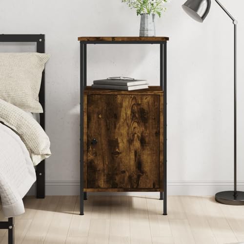 Snsowed Nachttisch Räuchereiche 41x31x80 cm Holzwerkstoff, Nachtschrank, Nachtkästchen, Bedside Table, Nachtkommode, Nightstand, Nachttischschrank, Nachtkonsole